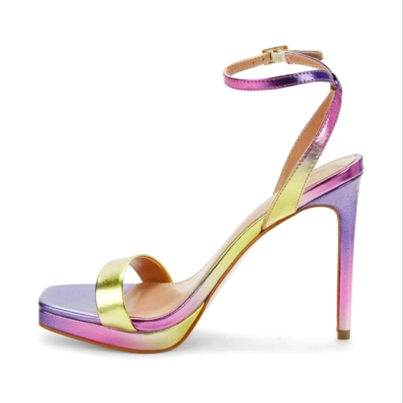 NWT Rainbow Metallic Heeled Sandals Holo Shimmer Rainbow Heels Stilettos - Picture 5 of 15